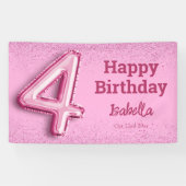 Roze glitter schattige ballon no.4 girly 4e verjaa spandoek (Horizontaal)