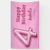 Roze glitter schattige ballon no.4 girly 4e verjaa spandoek (Verticaal)