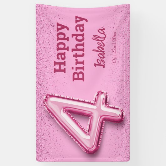 Roze glitter schattige ballon no.4 girly 4e verjaa spandoek (Verticaal)