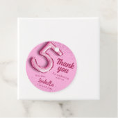 Roze glitter schattige ballon no.5 girly 5e verjaa bedankjes labels (In situ)