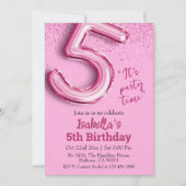 Roze glitter schattige ballon no.5 girly 5e verjaa kaart (Voorkant)