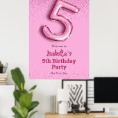 Roze glitter schattige ballon no.5 girly 5e verjaa poster (Thuiskantoor)