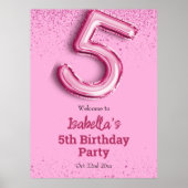 Roze glitter schattige ballon no.5 girly 5e verjaa poster (Voorkant)