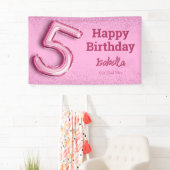 Roze glitter schattige ballon no.5 girly 5e verjaa spandoek (Insitu)