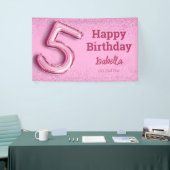 Roze glitter schattige ballon no.5 girly 5e verjaa spandoek (Beurs)