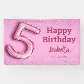 Roze glitter schattige ballon no.5 girly 5e verjaa spandoek (Horizontaal)