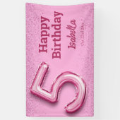 Roze glitter schattige ballon no.5 girly 5e verjaa spandoek (Verticaal)