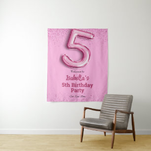Roze glitter schattige ballon no.5 girly 5e verjaa wandkleed