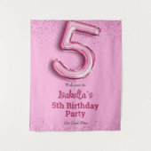 Roze glitter schattige ballon no.5 girly 5e verjaa wandkleed (Voorkant)