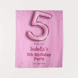 Roze glitter schattige ballon no.5 girly 5e verjaa wandkleed