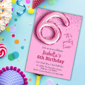 Roze glitter schattige ballon no.6 girly 6e verjaa kaart
