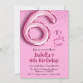 Roze glitter schattige ballon no.6 girly 6e verjaa kaart (Voorkant)