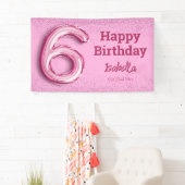 Roze glitter schattige ballon no.6 girly 6e verjaa spandoek (Insitu)