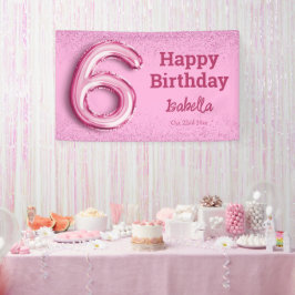 Roze glitter schattige ballon no.6 girly 6e verjaa spandoek