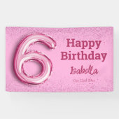 Roze glitter schattige ballon no.6 girly 6e verjaa spandoek (Horizontaal)