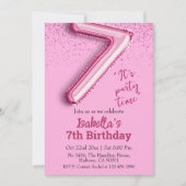 Roze glitter schattige ballon no.7 girly 7e verjaa kaart (Voorkant)