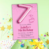 Roze glitter schattige ballon no.7 girly 7e verjaa kaart