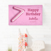 Roze glitter schattige ballon no.7 girly 7e verjaa spandoek (Insitu)