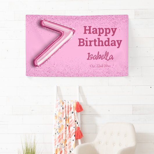 Roze glitter schattige ballon no.7 girly 7e verjaa spandoek (Insitu)