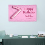 Roze glitter schattige ballon no.7 girly 7e verjaa spandoek (Beurs)