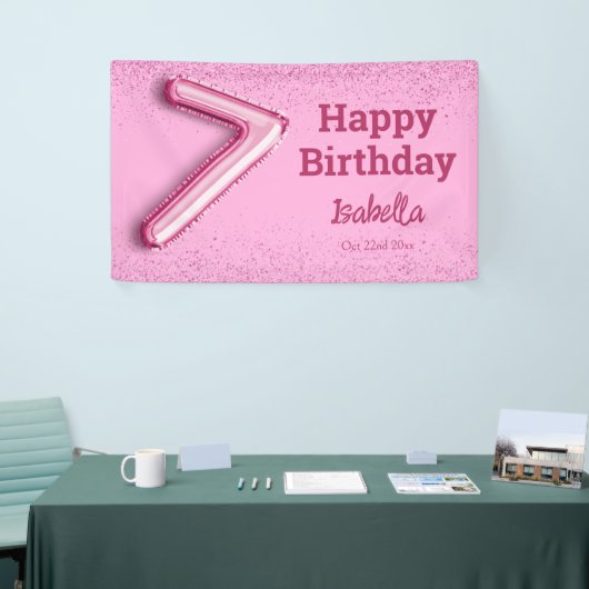 Roze glitter schattige ballon no.7 girly 7e verjaa spandoek (Beurs)