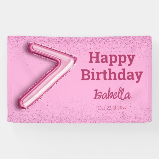 Roze glitter schattige ballon no.7 girly 7e verjaa spandoek (Horizontaal)
