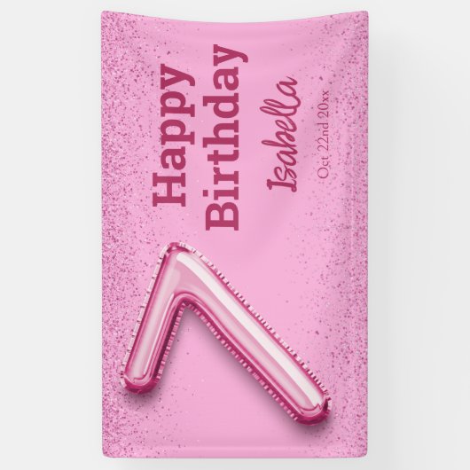 Roze glitter schattige ballon no.7 girly 7e verjaa spandoek (Verticaal)