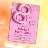 Roze glitter schattige ballon no.8 girly 8e verjaa kaart