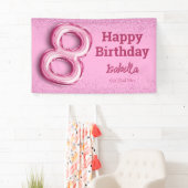 Roze glitter schattige ballon no.8 girly 8e verjaa spandoek (Insitu)