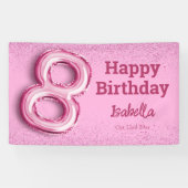 Roze glitter schattige ballon no.8 girly 8e verjaa spandoek (Horizontaal)