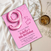 Roze glitter schattige ballon no.9 girly 9e verjaa kaart