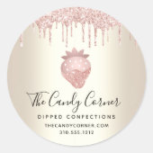 Roze glitter-schijven aardbeienbedwelmingsgoud ronde sticker (Voorkant)