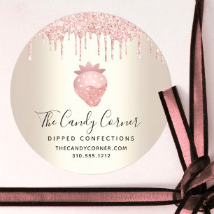 Roze glitter-schijven aardbeienbedwelmingsgoud ronde sticker