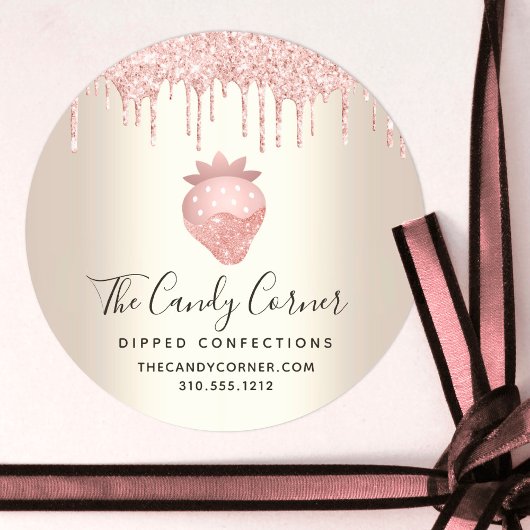 Roze glitter-schijven aardbeienbedwelmingsgoud ronde sticker