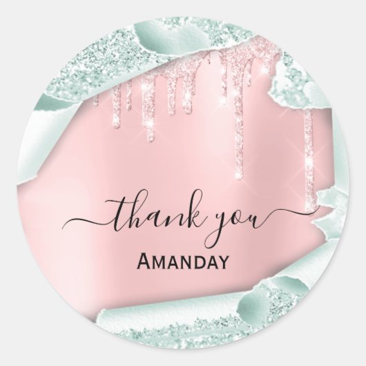 Roze glitter-schijven Bridal Sweet16th - Mint Ronde Sticker (Voorkant)