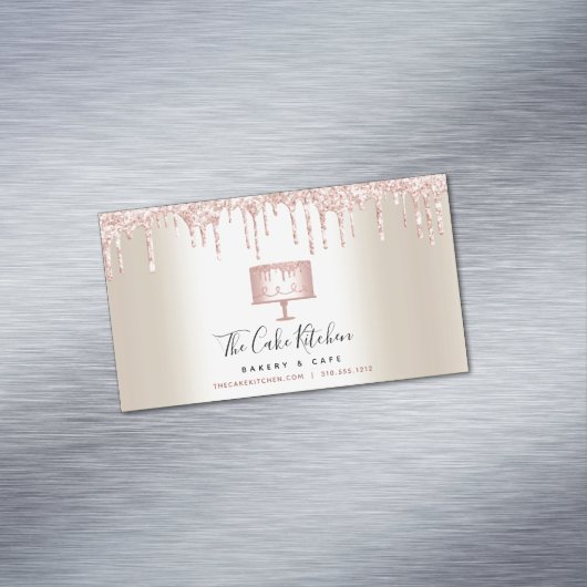 Roze glitter-schijven gebakken bakkerij gebakken b magnetisch visitekaartje (Voorbeeld)
