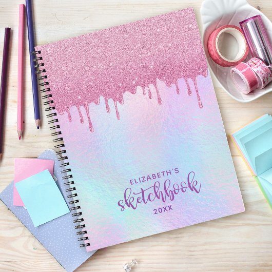 Roze glitter-schijven holografisch Unicorn-zakboek Notitieboek