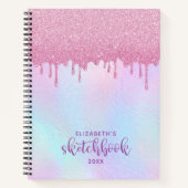 Roze glitter-schijven holografisch Unicorn-zakboek Notitieboek (Voorkant)