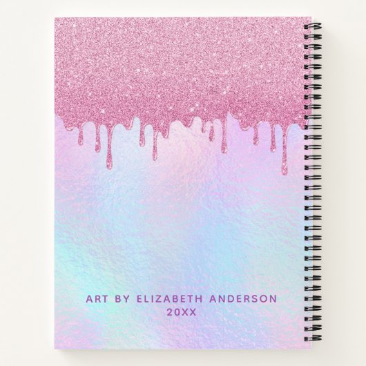 Roze glitter-schijven holografisch Unicorn-zakboek Notitieboek (Achterkant)