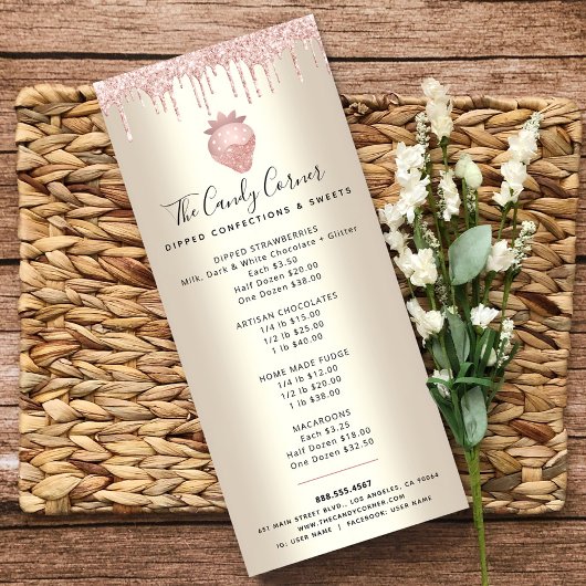 Roze glitter-schijven Stapeldroog Gold-menu Reclamekaart