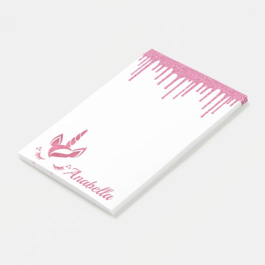 Roze glitter-schijven sterren Unicorn Face Post-it® Notes (Schuin)