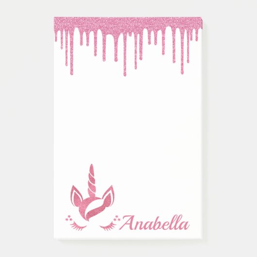 Roze glitter-schijven sterren Unicorn Face Post-it® Notes (Voorkant)