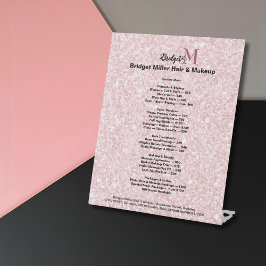 Roze Glitter Schoonheidssalon monogram Prijslijst Reclamebord Met Voetstuk