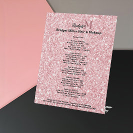 Roze Glitter Schoonheidssalon monogram Prijslijst Reclamebord Met Voetstuk
