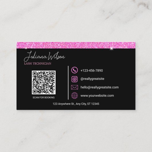 Roze Glitter Schoonheidssalon QR Code Visitekaartje (Achterkant)