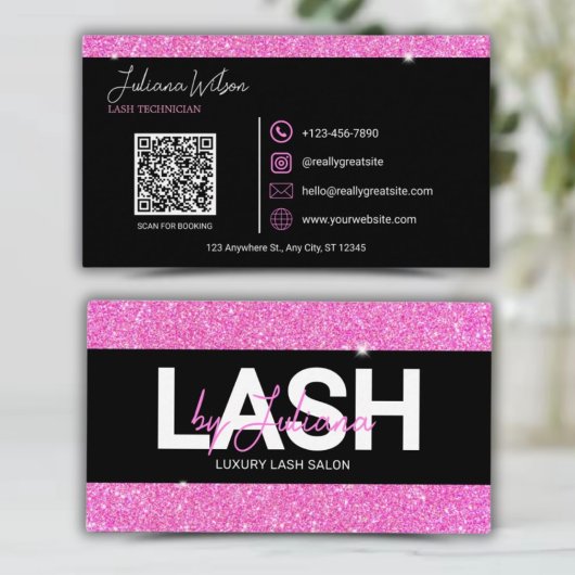 Roze Glitter Schoonheidssalon QR Code Visitekaartje