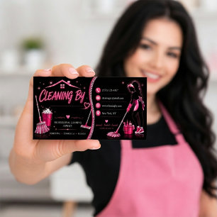 Roze Glitter Schoonmaakservice Huis Branding Visitekaartje