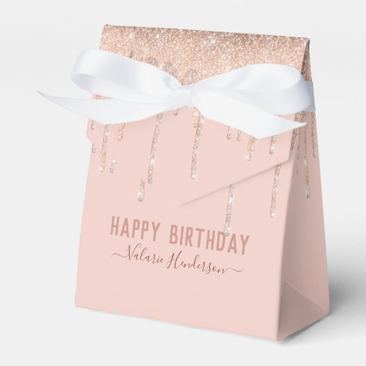 Roze glitter schrijft Happy Birthday Napkins Bedankdoosjes (Voorkant Zijde)