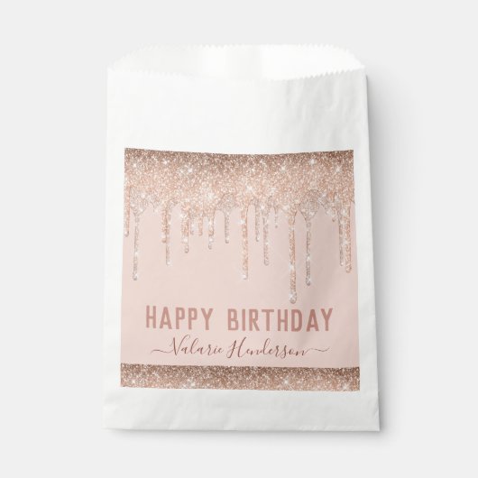 Roze glitter schrijft Happy Birthday Napkins Bedankzakje (Voorkant)