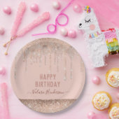 Roze glitter schrijft Happy Birthday Napkins Papieren Bordje (Feest)
